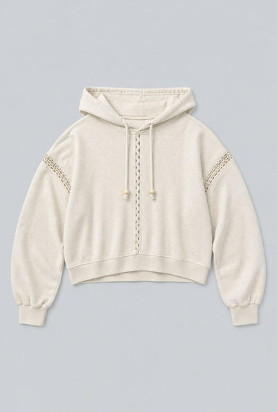 Hoodie With Lace Details And Beads - Ivory