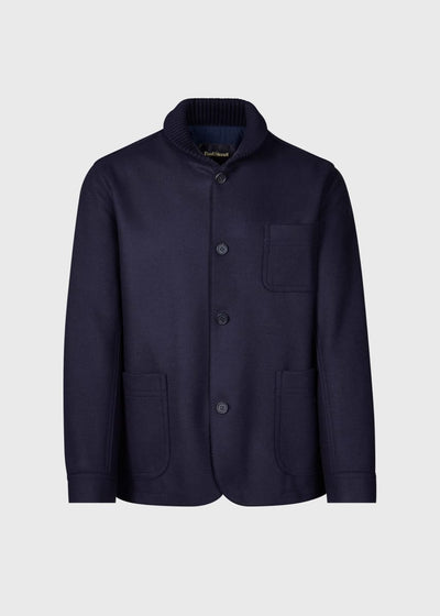 Wool Knit Jersey Double Breasted Blazer - Navy