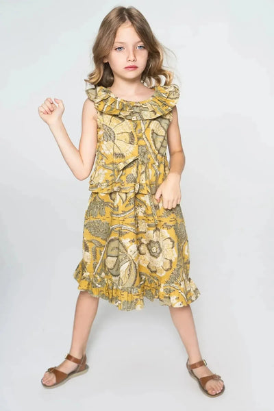 Cotton Woven Girls Dress - Yellow