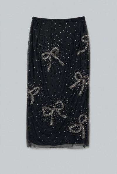Bow-Embroidered Pencil Skirt - Black