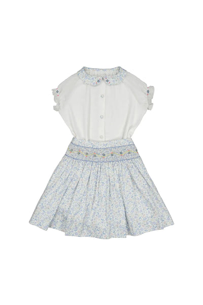 Marie Skirt & Short Sleeve Blouse Set - Blue Floral
