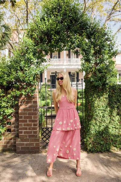 Daisy Dress X Rainey Collaboration - Red Gingham with Cream Crochet Appliqué