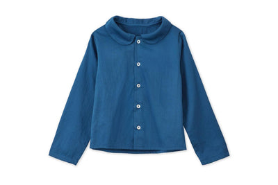 Long Sleeve Woven Peter Pan Collared Shirt - Navy Blue