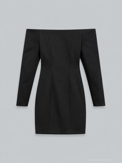 Off-Shoulder Long-Sleeve Mini Dress - Black - 42 / US 6 / M - Dresses