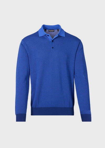 Cotton Stripe Long Sleeve Polo - Navy