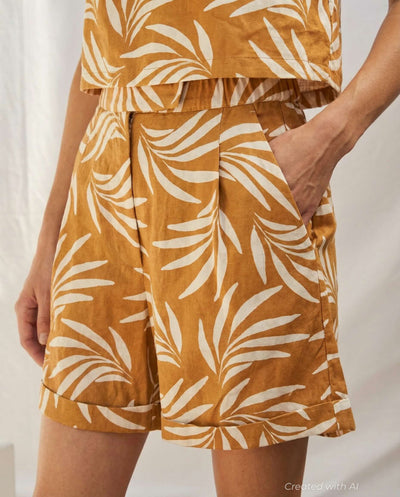 Olive Leaf Palm Beach Short - Tobacco/Cream - Shorts