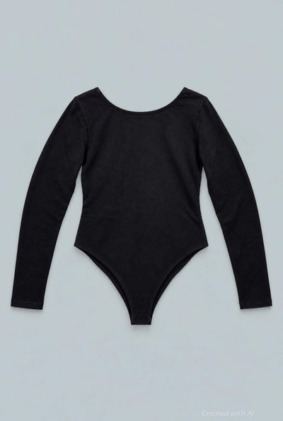Open Back Long Sleeve Bodysuit - Black - Bodysuit