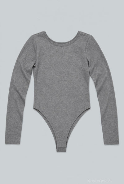 Open Back Long Sleeve Bodysuit - Charcoal - Bodysuit