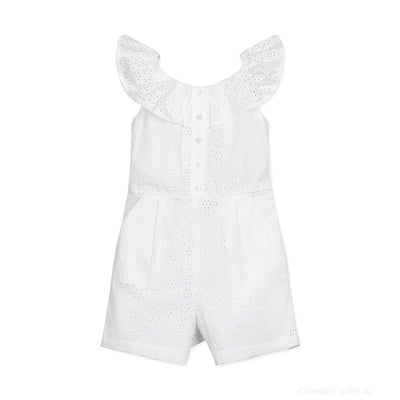 Organic Eyelet Ruffle Romper - White Eyelet - Romper
