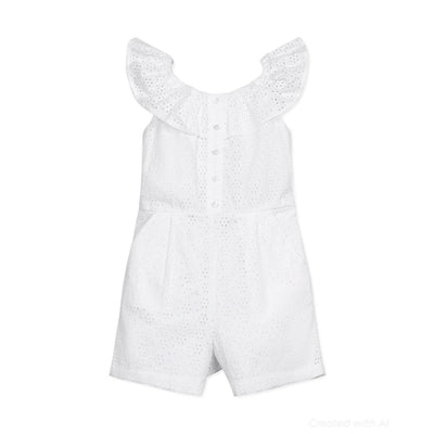 Organic Eyelet Ruffle Romper - White Eyelet - Romper