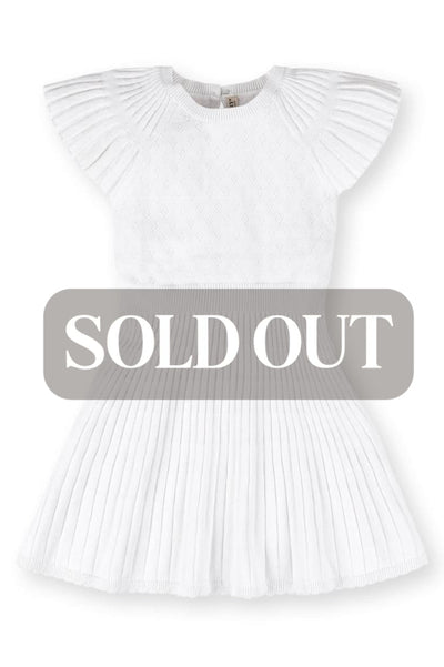 Organic Flutter Sleeve Sweater Dress - White Diamond Pointelle - Dresses