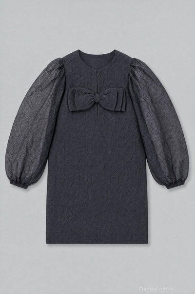 Organza Bow Mini Dress - Black - Dresses