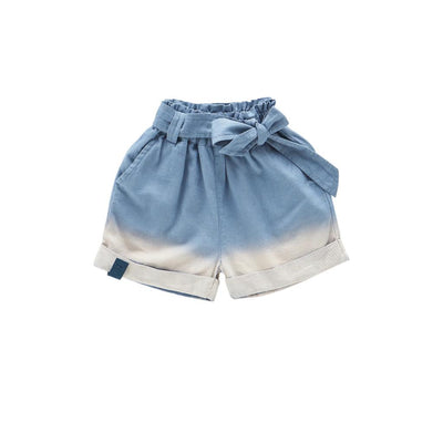 Girls Denim Shorts with Belt - Light Blue