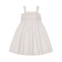 Organic Ruched Bodice Party Dress - Taupe Gingham Seersucker