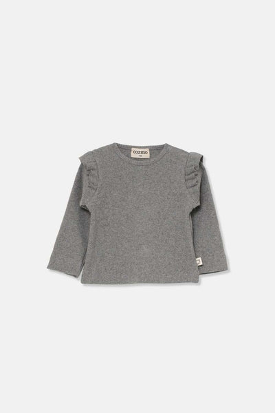 Soft rib ruffled baby sweater - Grey - Sweater