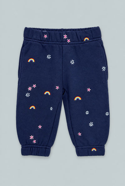 Sweatpants With Rainbow Embroidery - Navy