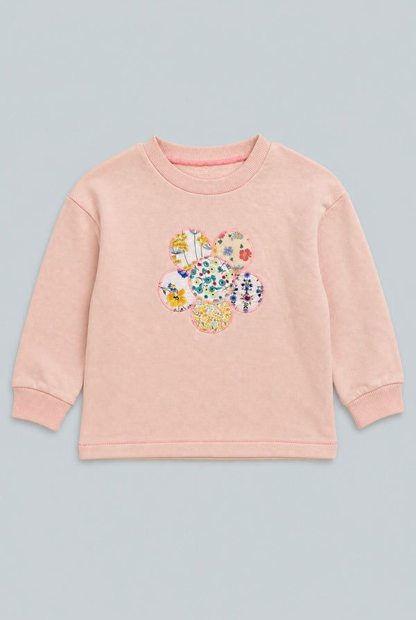 Patchwork Crewneck Sweatshirt - Pale Peach