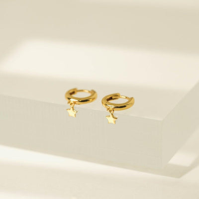 Star Charm Huggie Drop Hoop Earrings
