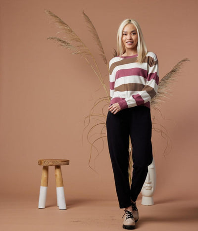 Palmer Sweater - Deep Mauve Stripe - Sweater