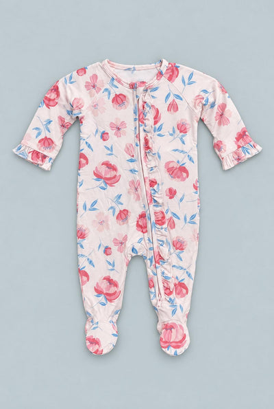 Ruffle Footie - Peony Pink