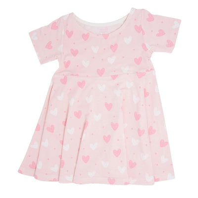 Pink Heart Cap Sleeve Swirly Dress - Pink & White Hearts - Dresses