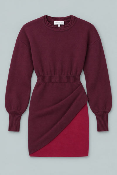 Bi-Color Sweater Mini Dress - Burgundy