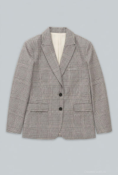 Plaid Oversized Blazer - Gray Combo - Blazer