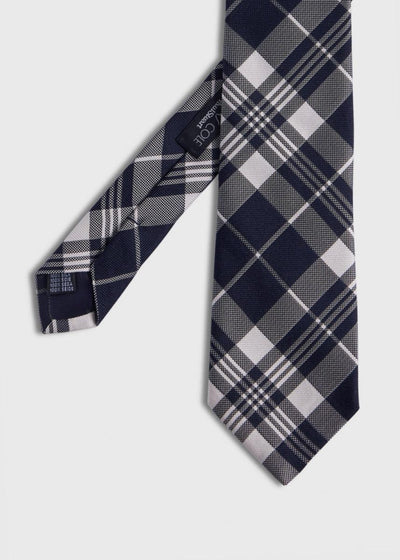 Plaid Woven Silk Tie - Black/Cream - ONE SIZE - Tie