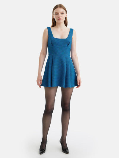 Pleated Mini Dress - Blue - Dresses