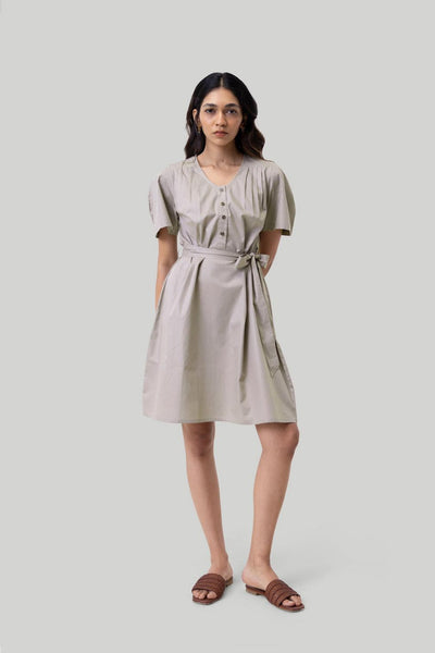 Pleated Tent Dress - Poplin Ecru - Dresses