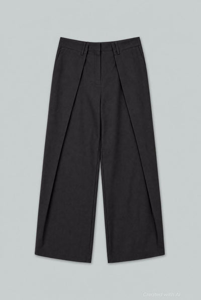 Pleated Wide Trousers - Black - Trouser