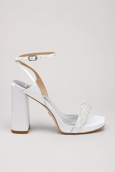 Women's Calida Square Toe Adorned High Heel Platform Sandals - White Satin