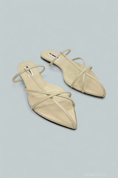 Pointed Toe Flat Sandal - Bone - 9 - Sandals