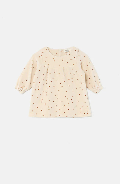 Polka Dot Velour Baby Dress - Stone - 6M - Dresses