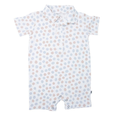 Polo Romper - Polka Dot Grey - 3-6 Months - Romper