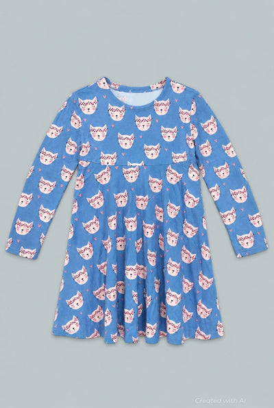 Pretty Pink Cat Swirly Girl Dress - Rachael - Dresses