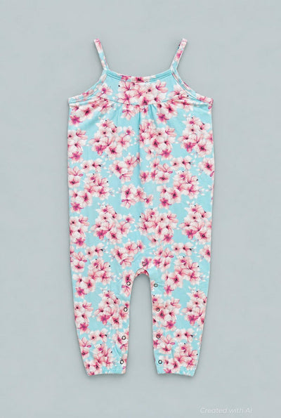 Pretty Pink Floral Tank Pant Romper - Cherry Blossoms - Romper