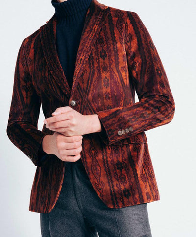 Printed Cotton Velvet Jacket - Rust - Blazer