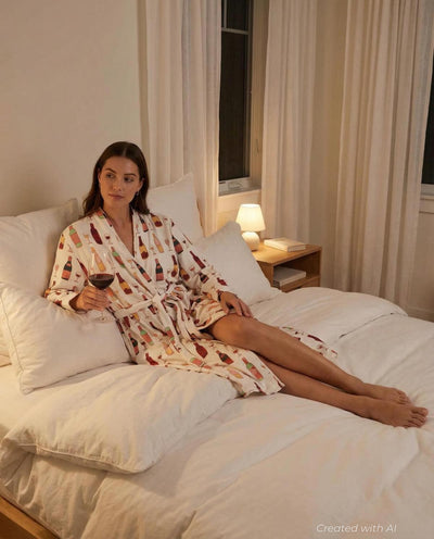 Printed Organic Lounge Robe - Wine Night - Robe