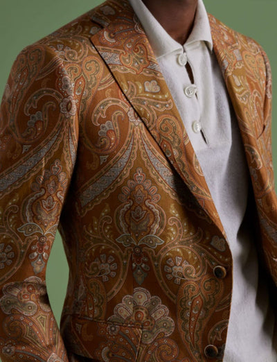 Printed Paisley Linen Jacket - Gold - Blazer