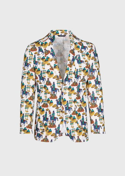 Printed Scene Linen Sport Jacket - White/Multi - Blazer