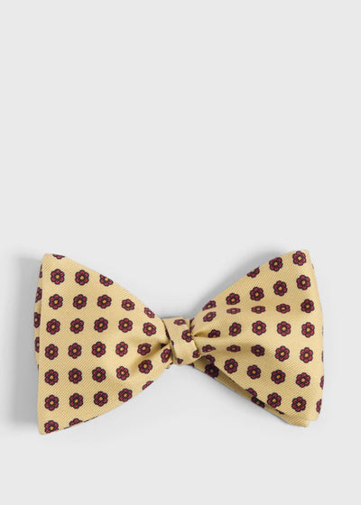Printed Silk Flower Bow Tie - Cream - ONE SIZE - Bow Tie