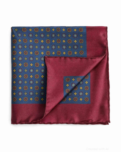 Printed Silk Medallion Pocket Square - Royal Blue - ONE SIZE - Pocket Square