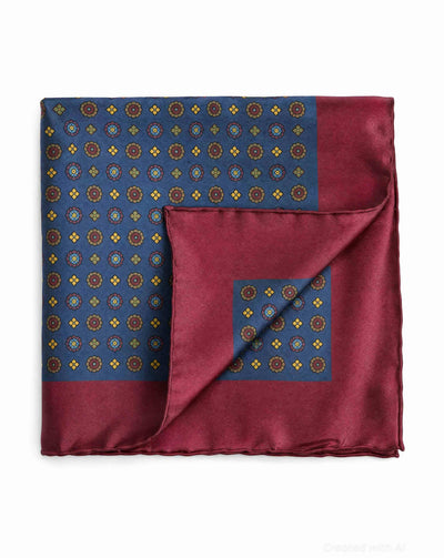 Printed Silk Medallion Pocket Square - Royal Blue - ONE SIZE - Pocket Square