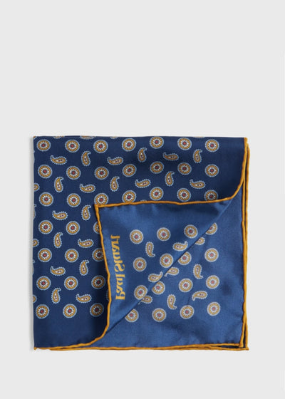 Printed Silk Tossed Medallion Pocket Square - Blue - ONE SIZE - Pocket Square
