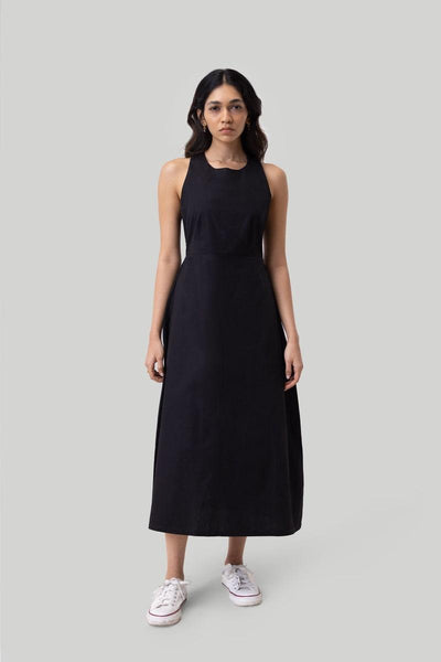 Cross-Back Midi Dress - Black