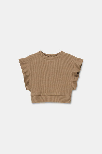 Organic rib baby vest - Camel