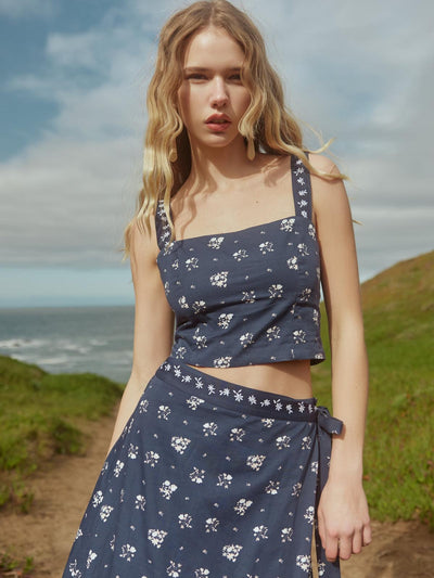 Camila Top - Dark Galaxy Blue/Alabaster Ditsy Floral - FINAL SALE