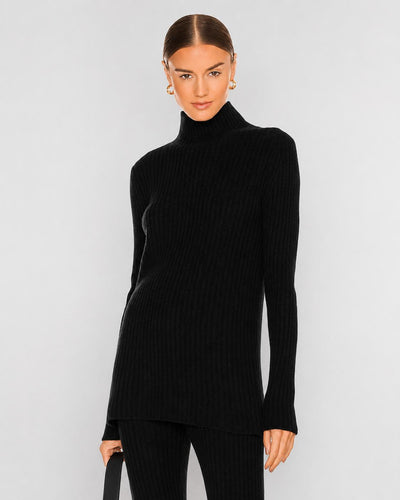 Ribbed Turtleneck Sweater - Black
