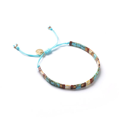 Tila Beads Adjustable Bracelet, Turquoise tone - Turquoise blue, gold